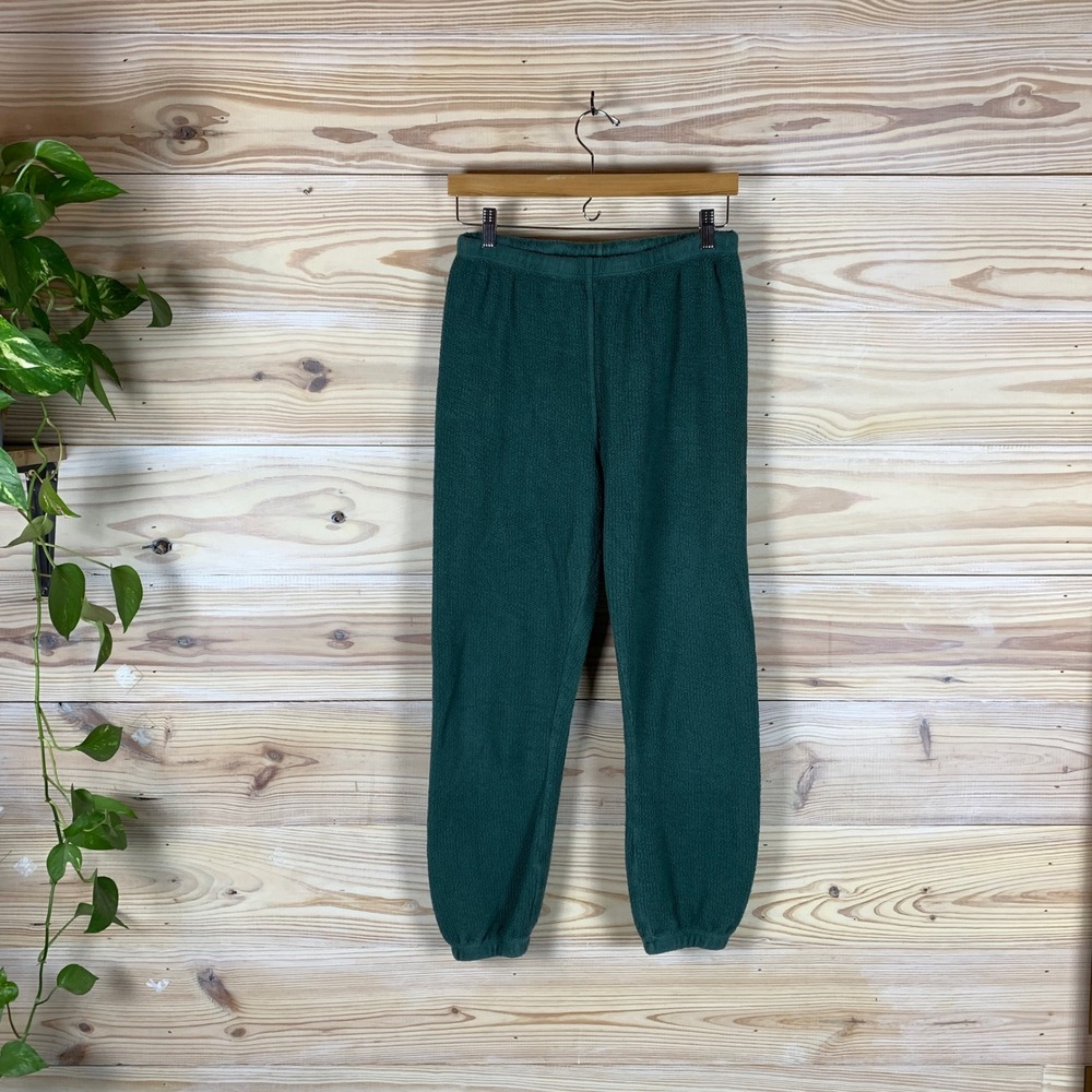 perfectwhitetee Fleetwood Joggers Womens S Green Textured Cotton‎ Sweatpants B33